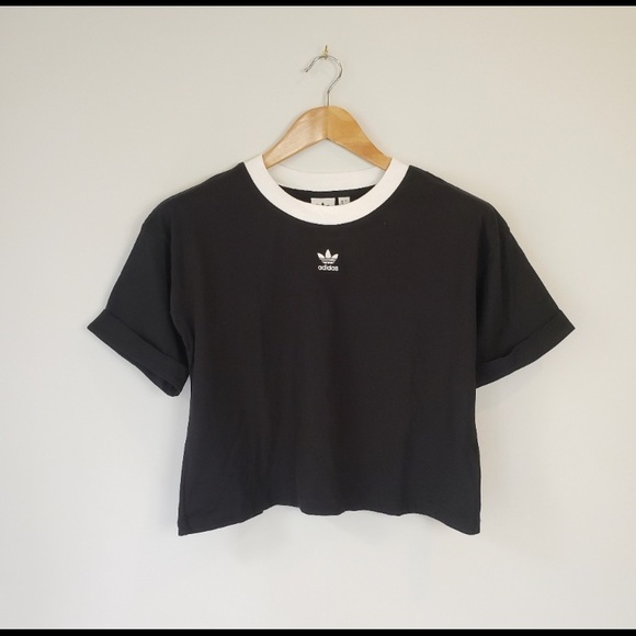 Adidas Originals Black Crop Top Trefoil T-Shirt - Picture 4 of 8